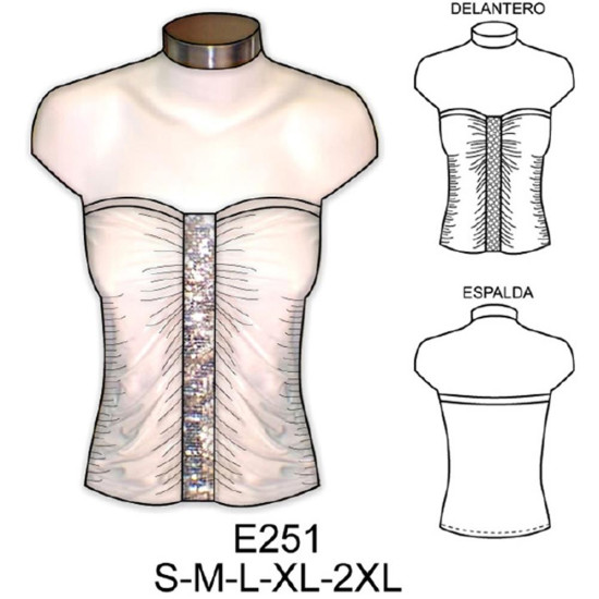 E251 - Molde de Polera con straples con aplicación de cinta de lentejuela E251 - Molde de Polera con straples con aplicación de cinta de lentejuela