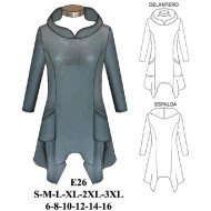 E26 - Molde de Polera larga con gorro semi puntas con bolsillo