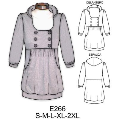 E266 - Molde de Polera larga corte bajo busto escotada con gorro E266 - Molde de Polera larga corte bajo busto escotada con gorro