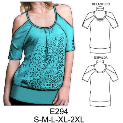 E294 - Molde de Polera sin hombros con tirantes E294 - Molde de Polera sin hombros con tirantes