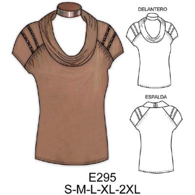 E295 - Molde de Polera kimono con aplicación de lentejuelas en hombro E295 - Molde de Polera kimono con aplicación de lentejuelas en hombro