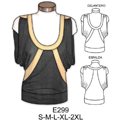 E299 - Molde de Polera escote redondo manga kimono E299 - Molde de Polera escote redondo manga kimono