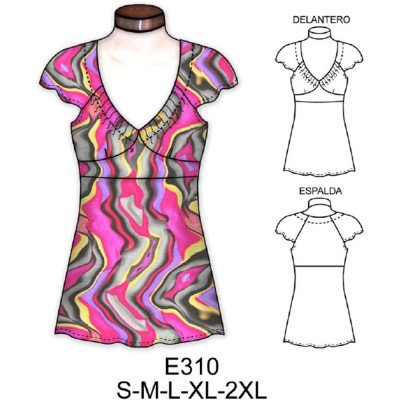 E310 - Molde de Polera con corte bajo busto con manga pestaña E310 - Molde de Polera con corte bajo busto con manga pestaña