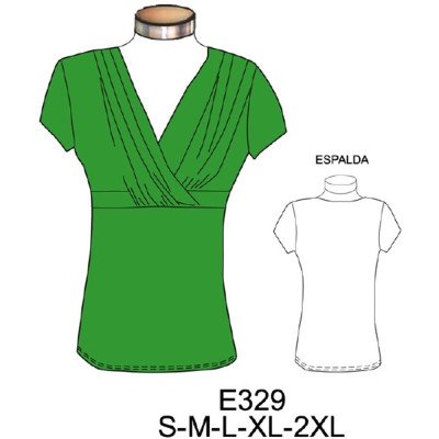 E329 - Molde de Polera con pliegues en hombro, corte en busto y recogido en parte inferior E329 - Molde de Polera con pliegues en hombro, corte en busto y recogido en parte inferior