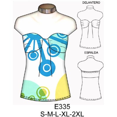 E335 - Molde de Polera straples, corte bajo busto E335 - Molde de Polera straples, corte bajo busto