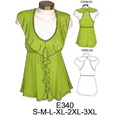 E340 - Molde de Polera escotada con rucha delantera