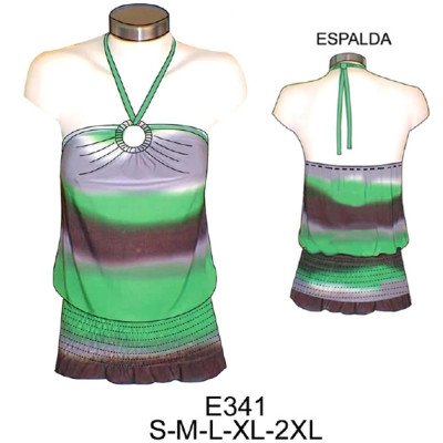 E341 - Molde de Polera con amarra al cuello con pretina pespunteada con hilo elasticado E341 - Molde de Polera con amarra al cuello con pretina pespunteada con hilo elasticado