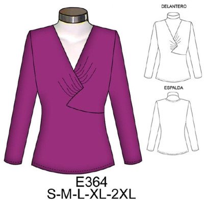 E364 - Molde de Polera con corte y recogido en escote E364 - Molde de Polera con corte y recogido en escote