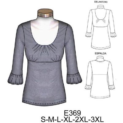 E369 - Molde de Polera manga globo corte bajo busto E369 - Molde de Polera manga globo corte bajo busto