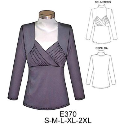 E370 - Molde de Polera manga larga corte bajo busto y recogido E370 - Molde de Polera manga larga corte bajo busto y recogido