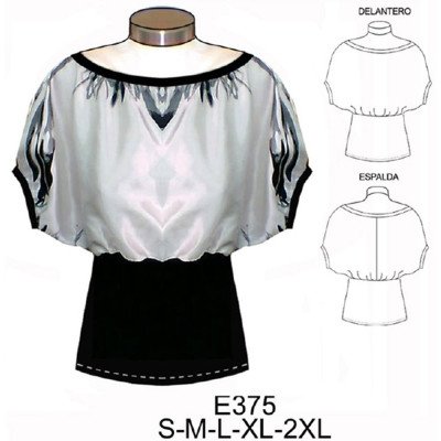 E375 - Molde de Polera cuello bote con faldón lycra E375 - Molde de Polera cuello bote con faldón lycra