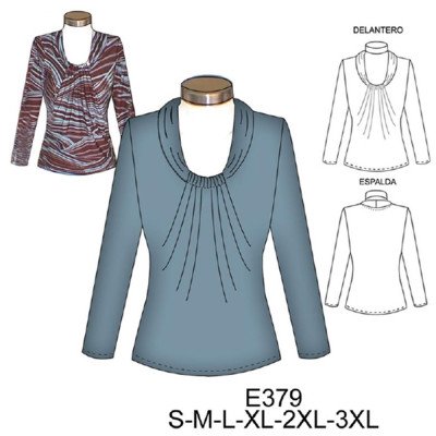E379 - Molde de Poleras con delantero drapeado sobre cuello E379 - Molde de Poleras con delantero drapeado sobre cuello