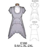 E386 - Molde de Mini vestido con corte bajo busto faldones con ruedo semi envase