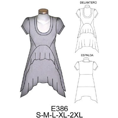 E386 - Molde de Mini vestido con corte bajo busto faldones con ruedo semi envase E386 - Molde de Mini vestido con corte bajo busto faldones con ruedo semi envase