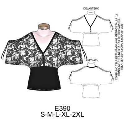 E390 - Molde de Polera con manga recogida E390 - Molde de Polera con manga recogida