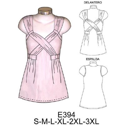 E394 - Molde de Polera sin manga, cuello cruzado nudo en sisa E394 - Molde de Polera sin manga, cuello cruzado nudo en sisa