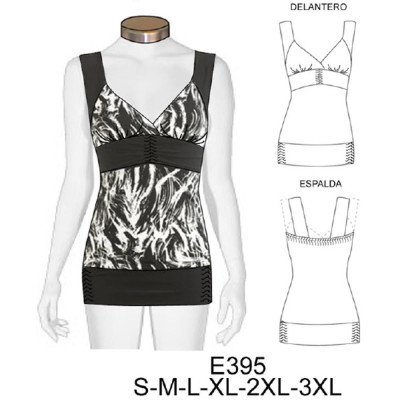 E395 - Molde de Polera corte bajo busto con recogido en pretina, espalda y corte E395 - Molde de Polera corte bajo busto con recogido en pretina, espalda y corte