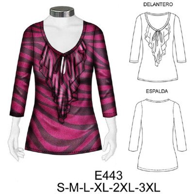 E443 - Molde de Polera escote v con rucha y amarra E443 - Molde de Polera escote v con rucha y amarra