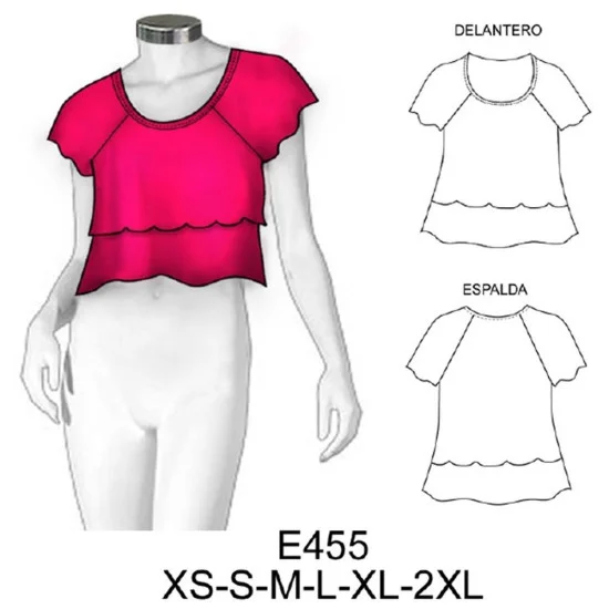 E455 - Molde de Polera juvenil corta dos capas (eversize) largo 46 cms E455 - Molde de Polera juvenil corta dos capas (eversize) largo 46 cms