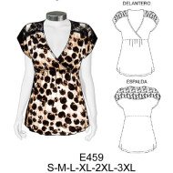 E459 - Molde de Polera corte bajo busto con aplicaciones en encaje