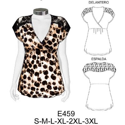 E459 - Molde de Polera corte bajo busto con aplicaciones en encaje E459 - Molde de Polera corte bajo busto con aplicaciones en encaje
