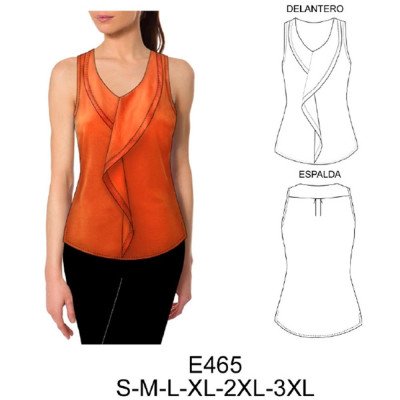 E465 - Molde de Polera sin manga con doble cuello, canesú en espalda E465 - Molde de Polera sin manga con doble cuello, canesú en espalda