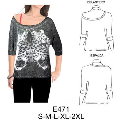 E471 - Molde de Polera escotada, manga murciélago E471 - Molde de Polera escotada, manga murciélago