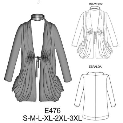 E476 - Molde de Tapado cuello smoking con bolsillo globo E476 - Molde de Tapado cuello smoking con bolsillo globo