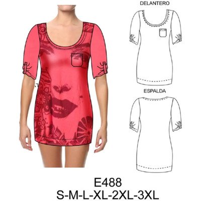 E488 - Molde de Polera larga, manga al codo con largo de 73 cms E488 - Molde de Polera larga, manga al codo con largo de 73 cms