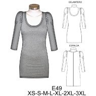 E49 - Molde de Polera larga escotada con manga plisada tipo globo largo referencia 86 cms