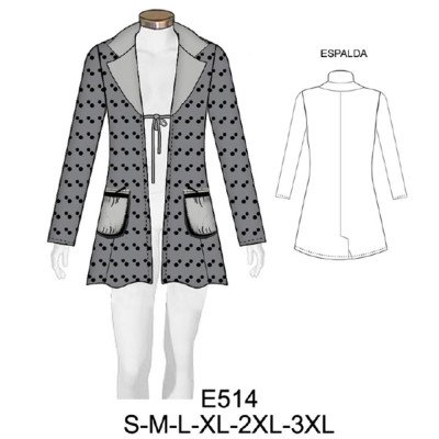 E514 - Molde de Tapado con bolsillo globo con cierre, aplicaciones en cinta espiga (negro)