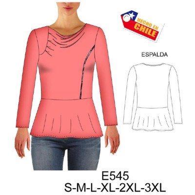 E545 - Molde de Polera corte en cintura con drapeado en escote