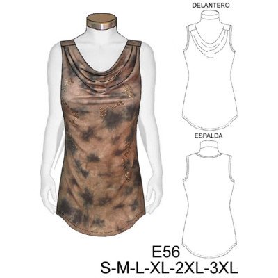 E56 - Molde de Polera larga con escote drapeado E56 - Molde de Polera larga con escote drapeado