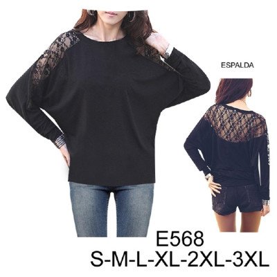 E568 - Molde de Polera manga murciélago, aplicación encaje en espalda E568 - Molde de Polera manga murciélago, aplicación encaje en espalda