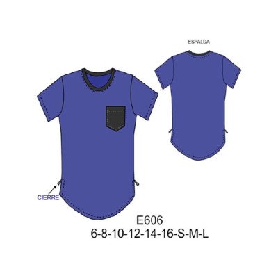 E606 - Molde de Polera hombre con bolsillo, cierre al costado, terminación redonda E606 - Molde de Polera hombre con bolsillo, cierre al costado, terminación redonda