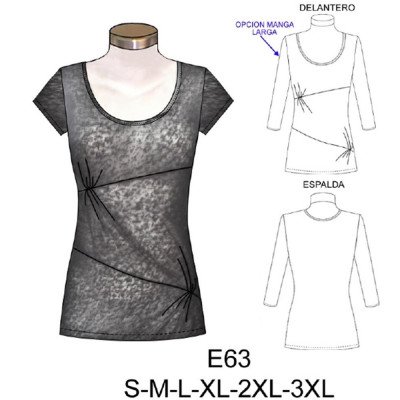 E63 - Molde de Polera con cortes asimétricos y nudos en busto y cintura E63 - Molde de Polera con cortes asimétricos y nudos en busto y cintura