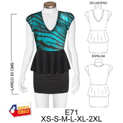 E71 - Molde de Minivestido escotado con faldón, manga pestaña E71 - Molde de Minivestido escotado con faldón, manga pestaña