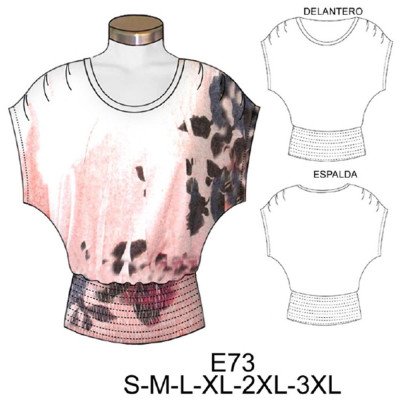 E73 - Molde de Polera manga kimono pretina con hilo elástico E73 - Molde de Polera manga kimono pretina con hilo elástico
