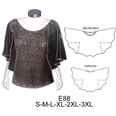 E88 - Molde de Polera kimono manga evase E88 - Molde de Polera kimono manga evase