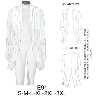 E91 - Molde de Tapado con cuello, manga 3/4 E91 - Molde de Tapado con cuello, manga 3/4