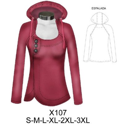 X107 - Molde de Polerón cruzado con gorro X107 - Molde de Polerón cruzado con gorro
