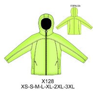 X128 - Molde de Cortaviento con gorro, manga sin costura en hombro