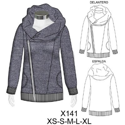 X141 - Molde de Polerón con cierre, cuello globo