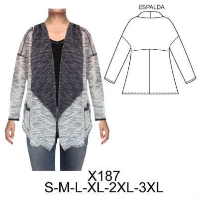 X187 - Molde de Tapado tipo kimono con cuello smoking ancho y bolsillo