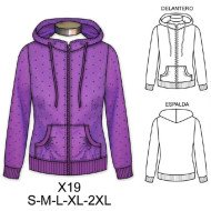 X19 - Molde de Polerón con gorro y bolsillo recogido