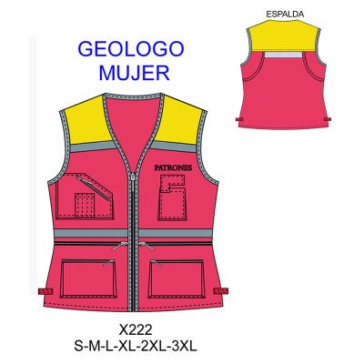 X222 - Molde de Chaleco geólogo mujer con bolsillo mapero en espalda X222 - Molde de Chaleco geólogo mujer con bolsillo mapero en espalda