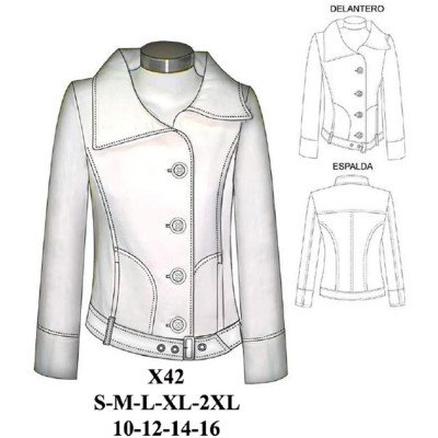 X42 - Molde de Chaqueta asimétrica entallada abotonada hacia un costado X42 - Molde de Chaqueta asimétrica entallada abotonada hacia un costado