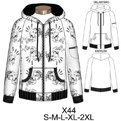 X44 - Molde de Polerón manga raglan con gorro semi entallado X44 - Molde de Polerón manga raglan con gorro semi entallado