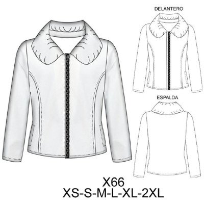 X66 - Molde de Chaqueta polar con corte princesa cuello grande X66 - Molde de Chaqueta polar con corte princesa cuello grande