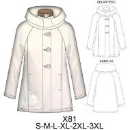 X81 - Molde de Chaqueta manga raglan cuello grande doblado y abotonado al costado